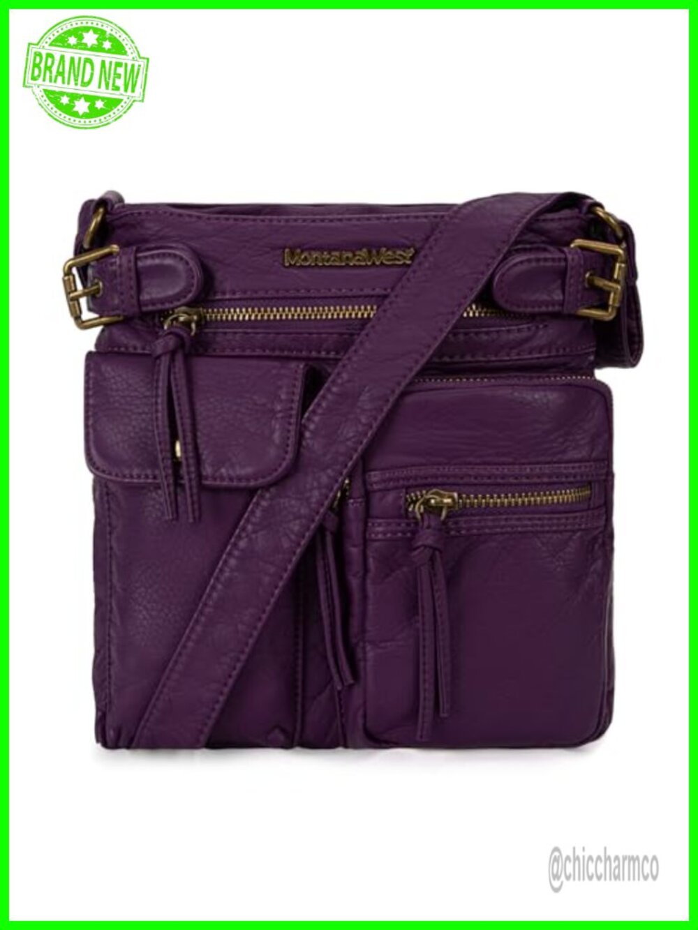 Washed PU Leather Crossbody Bag Multi Pocket Adjustable Strap Western